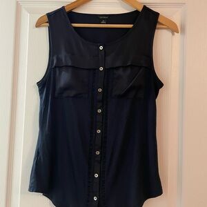 Ann Taylor Navy Sleeveless Button-Down Top